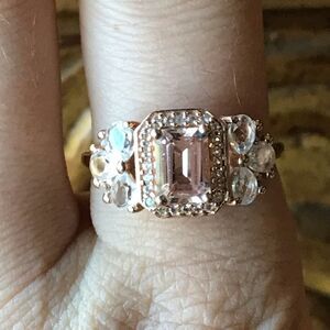 Natural Morganite Sterling Silver Rose Gold Vermeil Ring Size 8.75